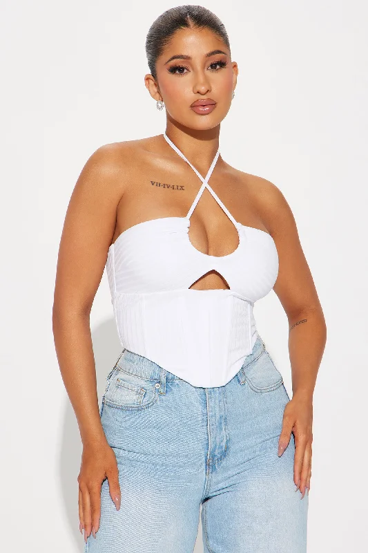 Halle Heavy Rib Corset Top - White