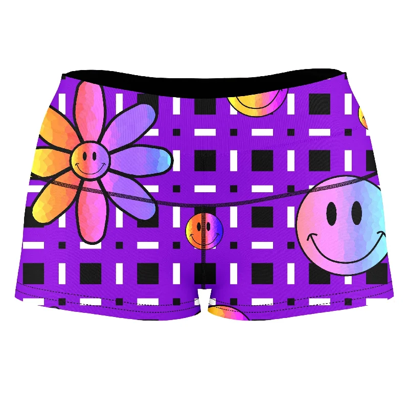 Happiness On Purple High-Waisted Women's Shorts