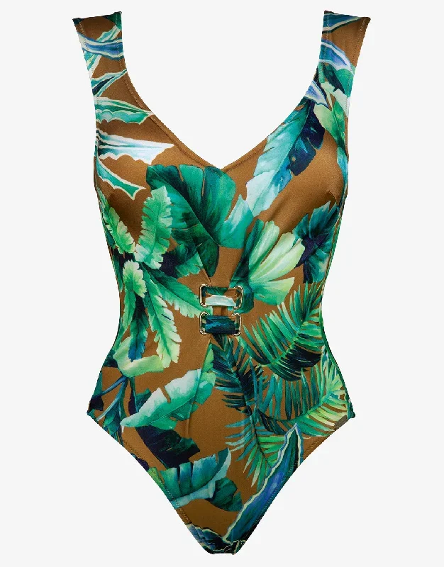 Havana Wide Shoulder One Piece - Tobacco Tropics