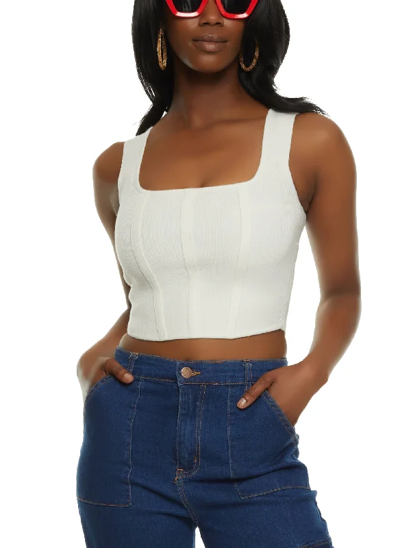 Ribbed Square Neck Corset Top