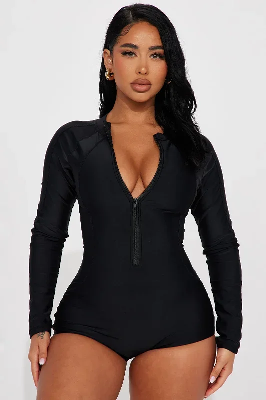 Josephine Long Sleeve 1 Piece Swimsuit - Black/Black