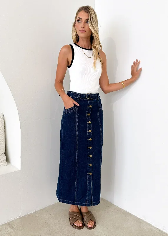 Karriah Denim Maxi Skirt - Indigo