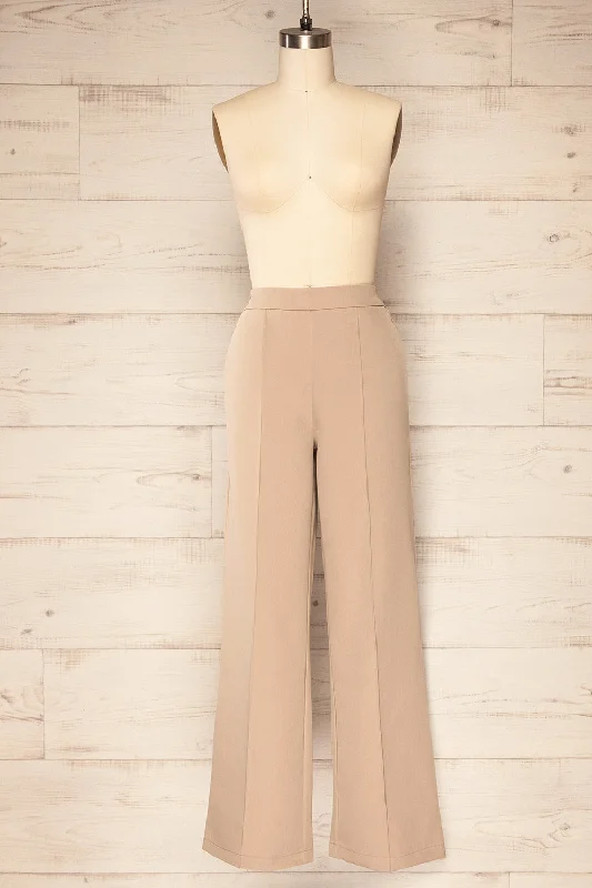 Korcula Beige | High Waisted Wide Leg Pants