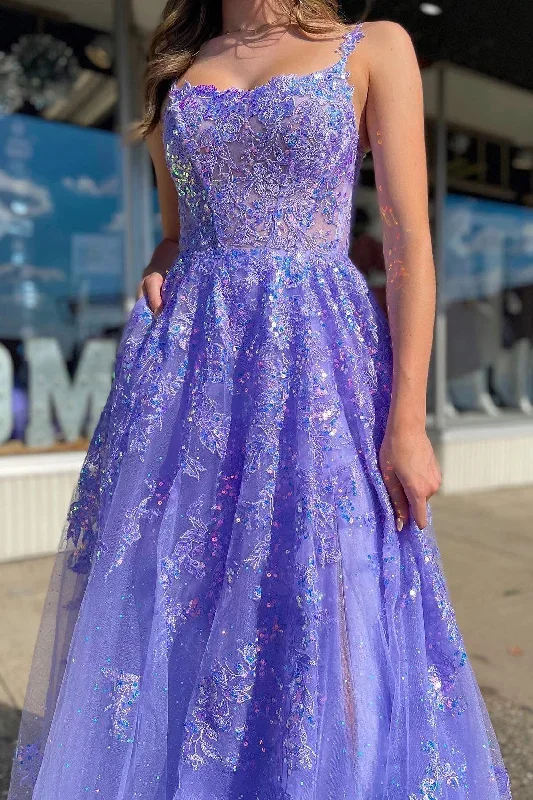 lavender-tulle-sequin-scoop-neck-a-line-long-dress-with-slit