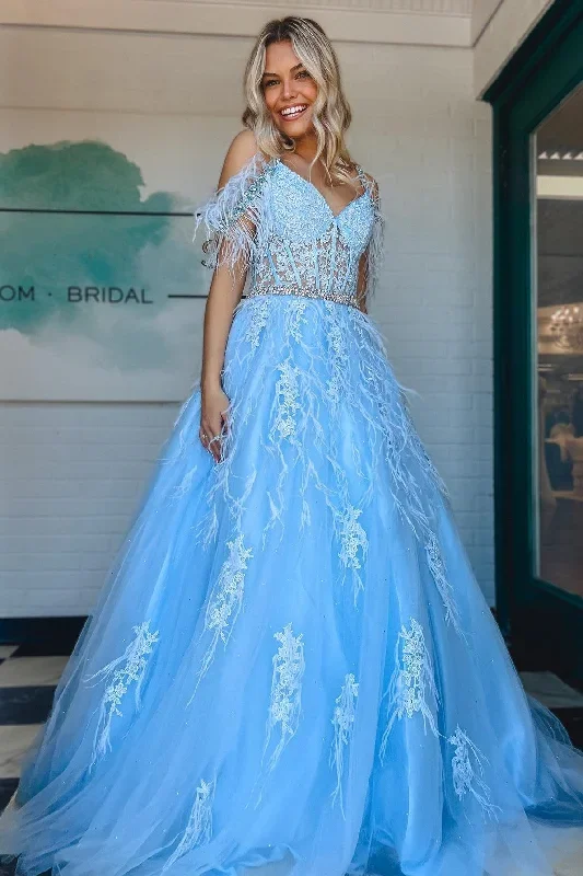 light-blue-feathers-cold-shoulder-long-formal-dress