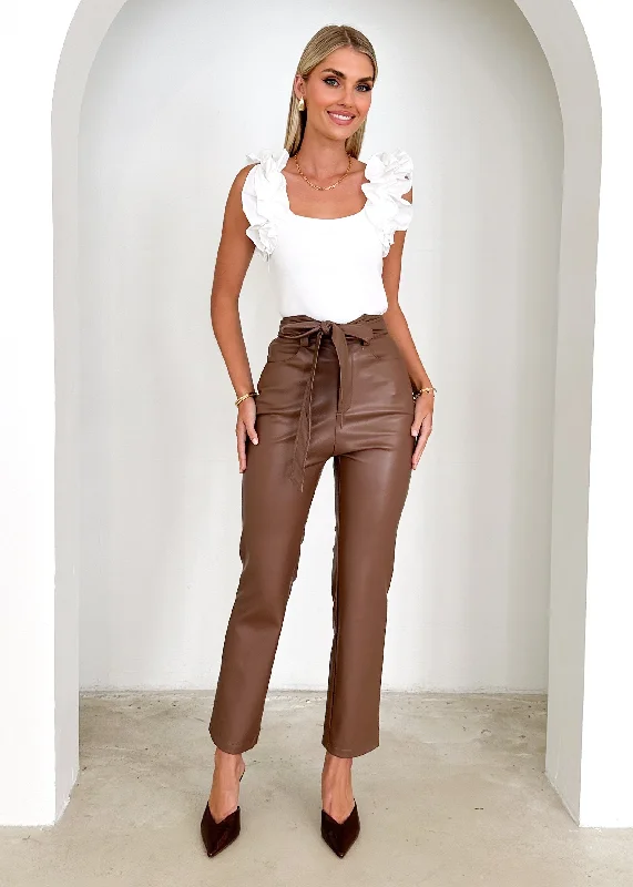 Lila PU Pants - Chocolate