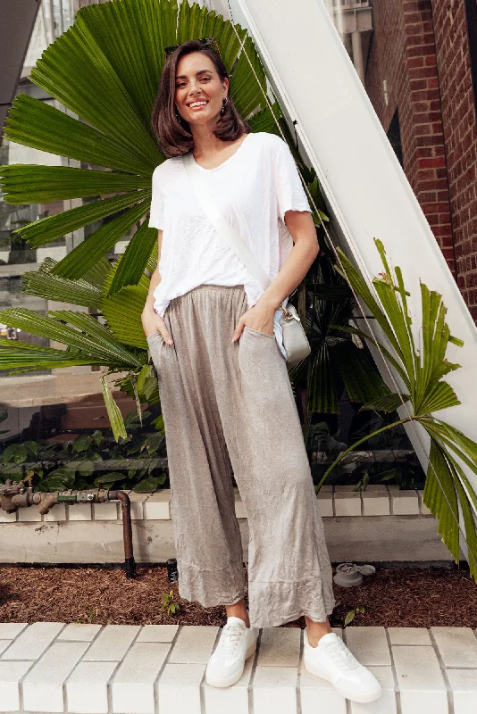 Lira Oat Crinkle Cotton Wide Leg Pants