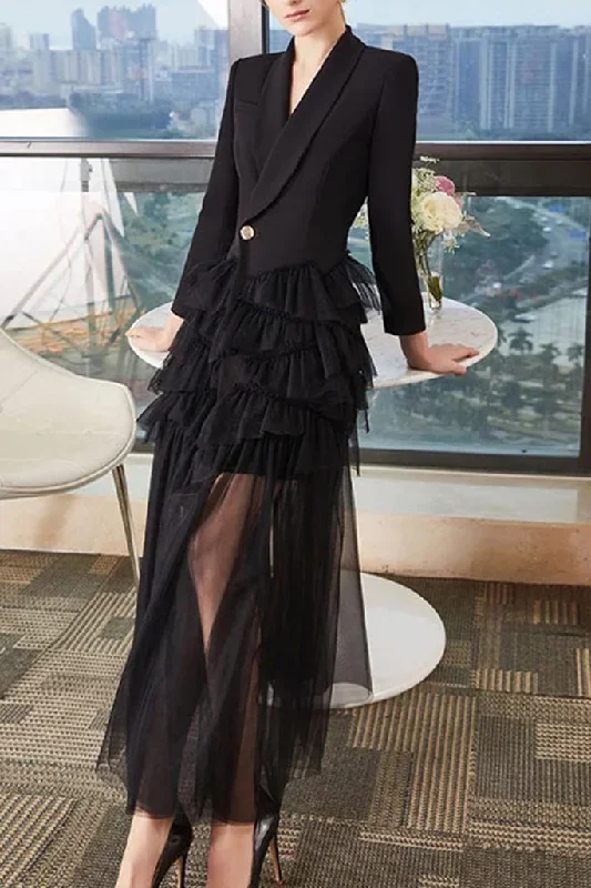 long-sleeve-one-buckle-tulle-hem-contrast-dress