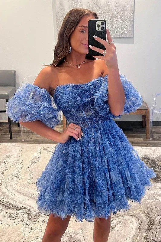 magenta-strapless-ruffles-a-line-short-party-dress-with-puff-sleeves