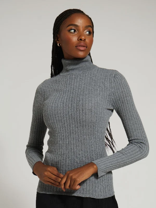 Mini Cable Core Poloneck Knitwear - Grey