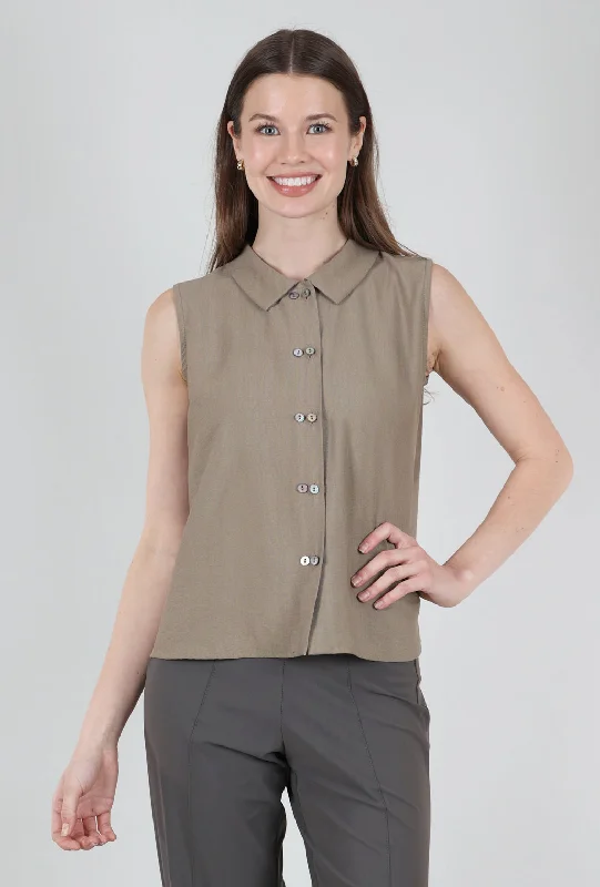 Sleeveless Twinbutton Top, Hazelnut