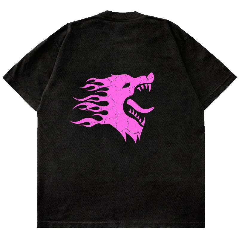 OVERSIZED WAR WOLF T-SHIRT - BLACK / PINK