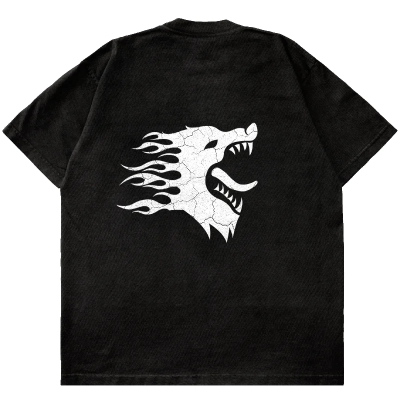 OVERSIZED WAR WOLF T-SHIRT - BLACK / WHITE