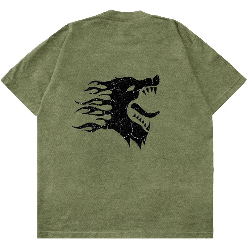 OVERSIZED WAR WOLF T-SHIRT - OLIVE