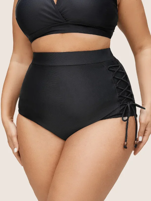 Plain Lace Up Side High Rise Swim Bottom