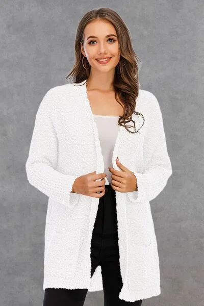 Pocketed Open Front Long Sleeve Cardigan