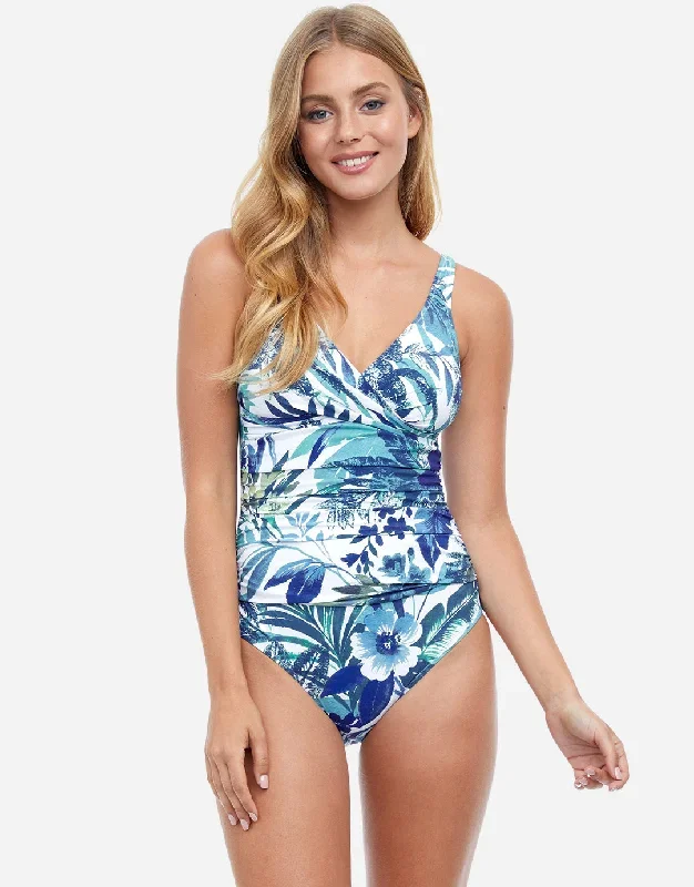 Profile Escape in Bali V Neck Swimsuit - White/Blue