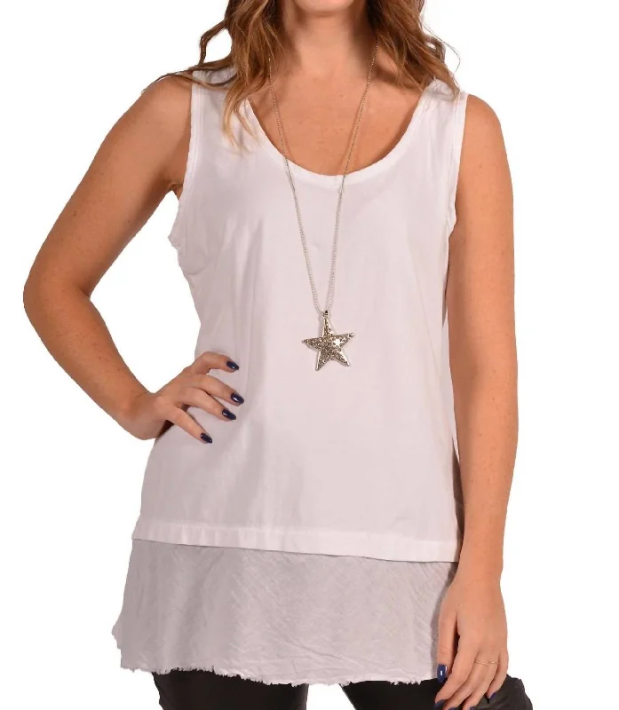 Raw Edge Cotton Tank In White