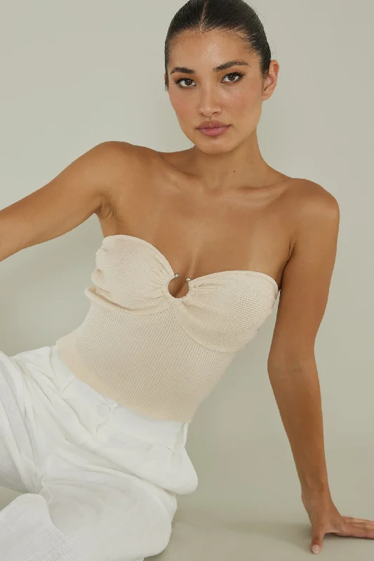 Real Talk Sweetheart Neckline Top Cream