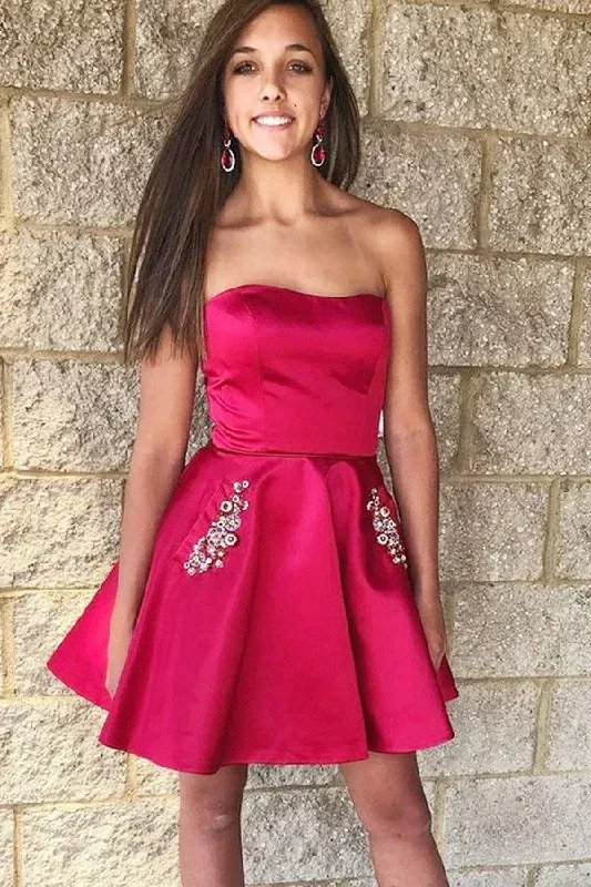 red-strapless-a-line-short-homecoming-dress-with-pockets