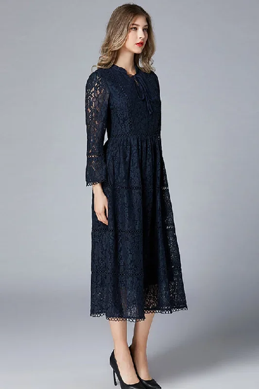 Ruffle Sleeve Lace Midi Dress