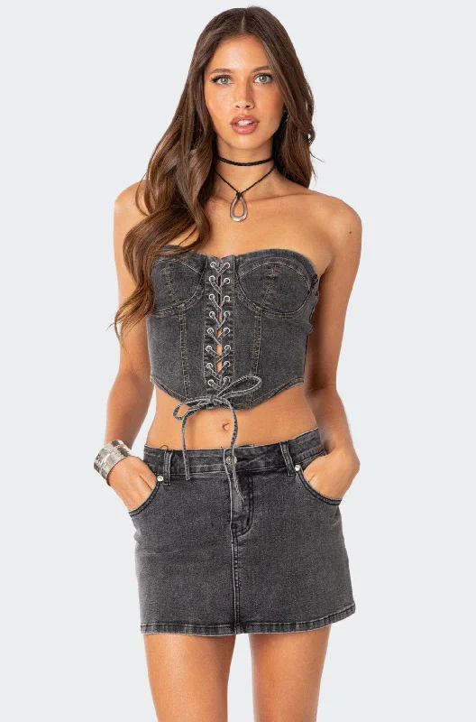 Waverly Denim Lace Up Corset