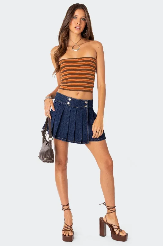 Amarae Denim Pleated Wrap Mini Skirt