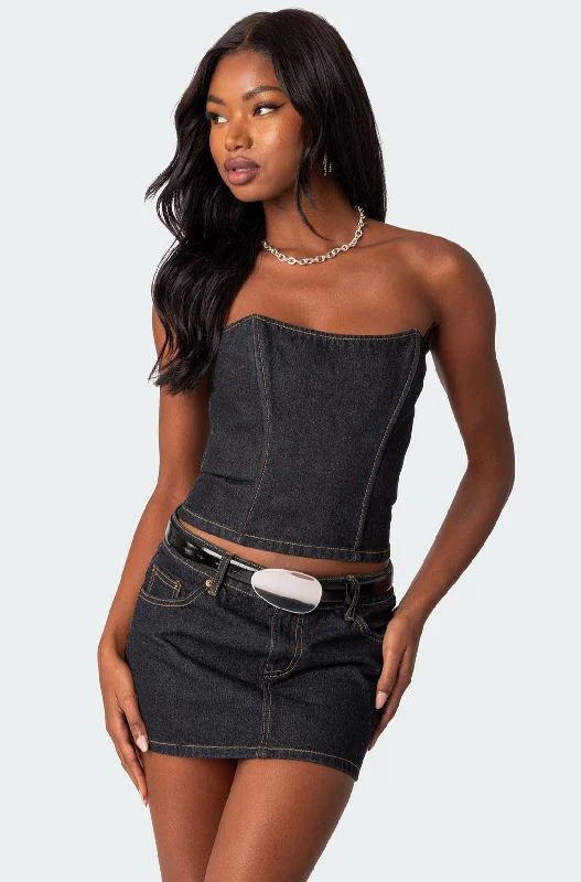 Foster Lace Up Washed Denim Corset