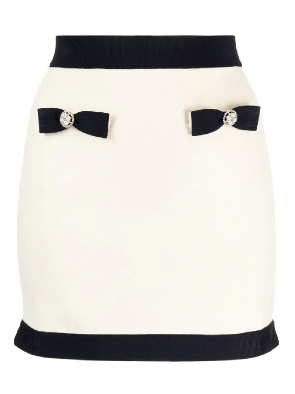 Cream Knit Bow Mini Skirt