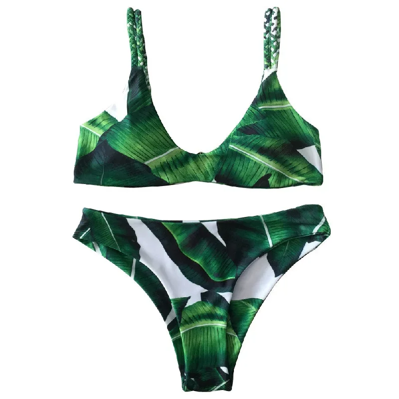 Sexy Bikini Set Leaf Printed Two Piece