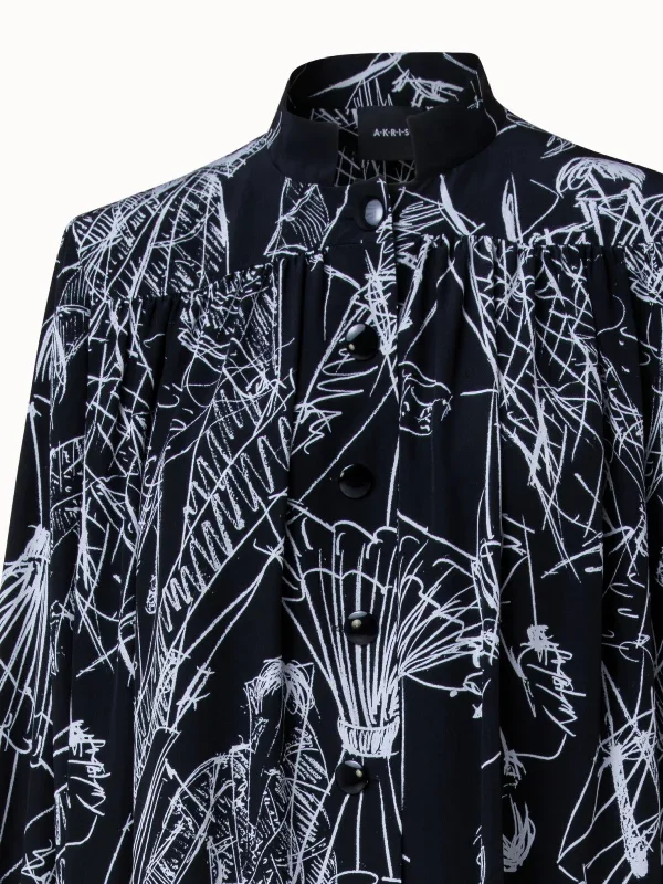 silk-kaftan-dress-with-croquis-druck-black-cream silk-kaftan-dress-with-croquis-druck-black-cream