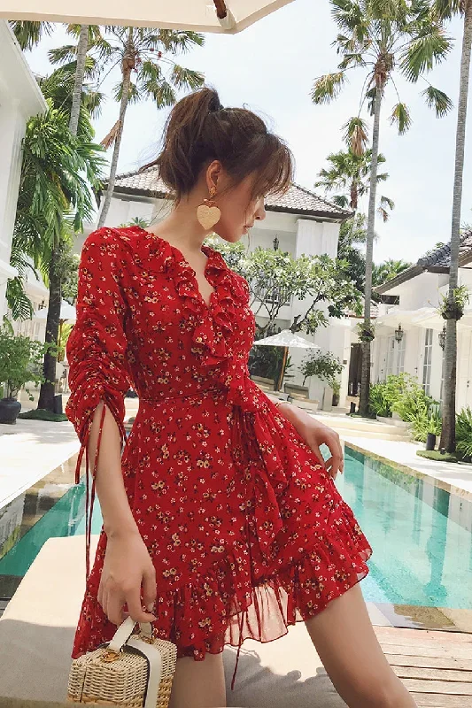 sleeve-drawstring-ruffle-hem-front-tie-short-dress sleeve-drawstring-ruffle-hem-front-tie-short-dress