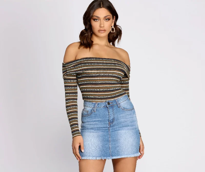 Strut It In Stripes Ribbed Crop Top