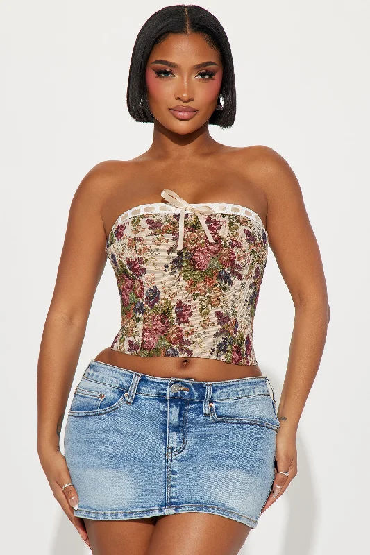 Table For 2 Jacquard Corset Top - Taupe/combo