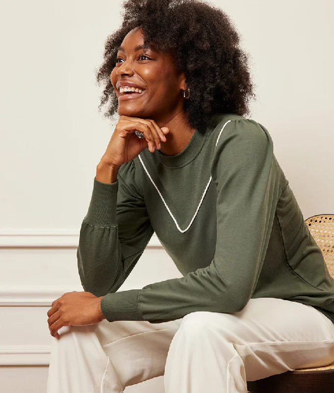 the-softest-french-terry-contrast-puff-sleeve-pullover-in-olive-white-sand