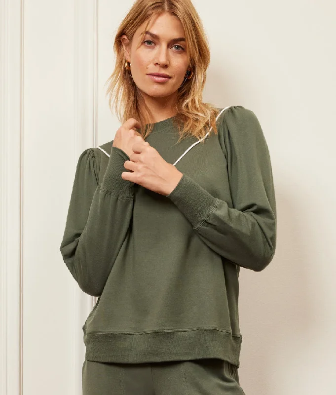 the-softest-french-terry-contrast-puff-sleeve-pullover-in-olive-white-sand