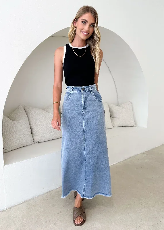 Tinna Denim Midi Skirt - Washed Blue