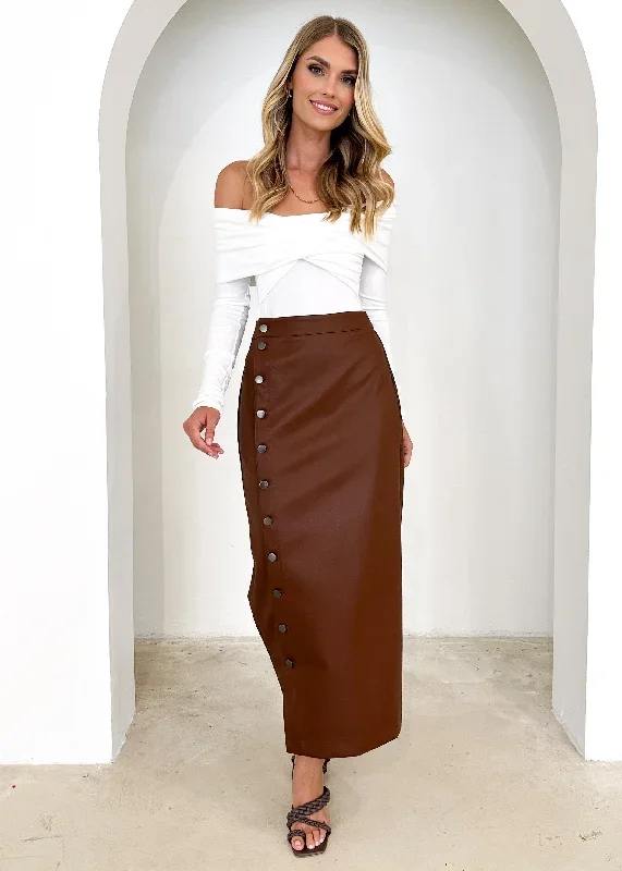 tretra-pu-maxi-skirt-brown