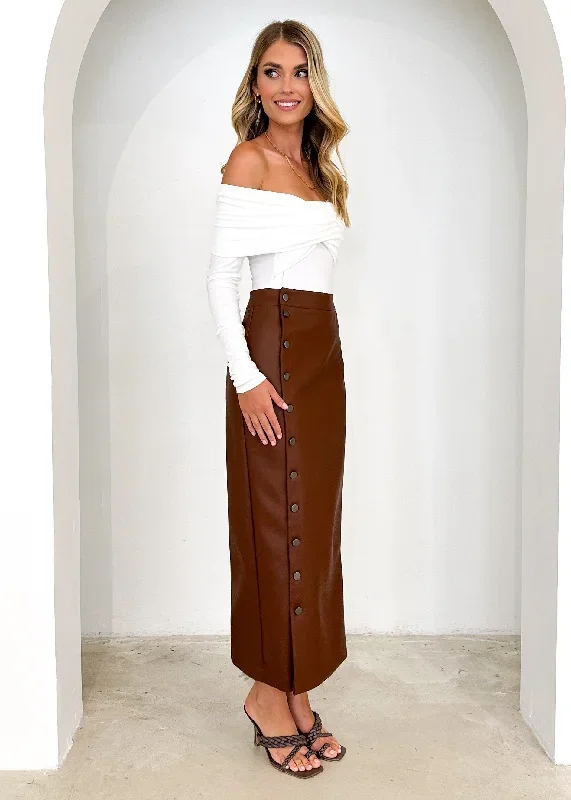 tretra-pu-maxi-skirt-brown