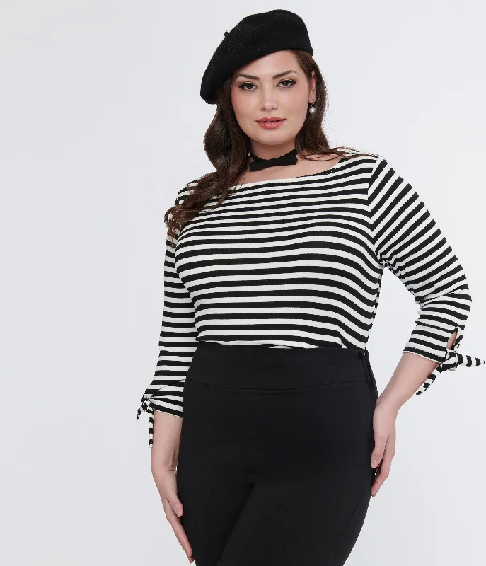 Unique Vintage Plus Size 1950s Black & White Stripe Gracie Top