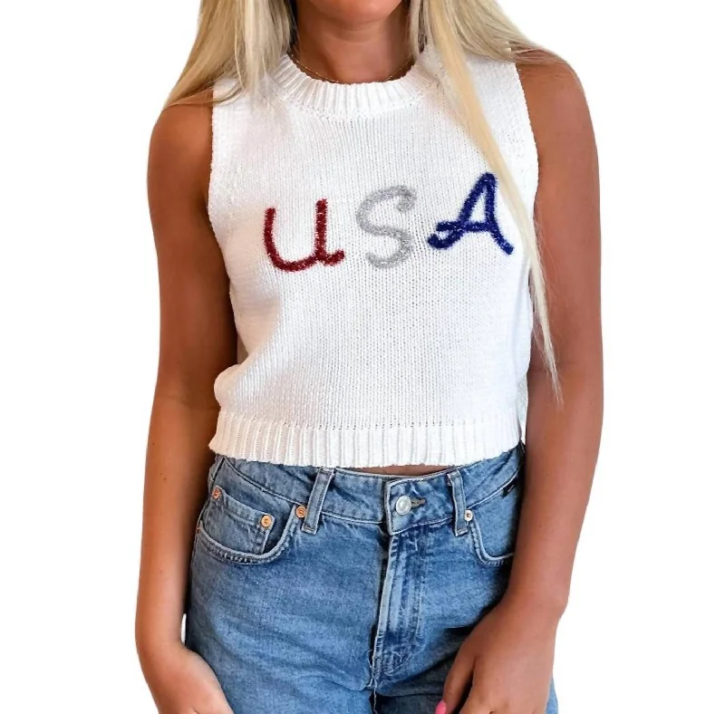 Usa Knit Tank Top In White