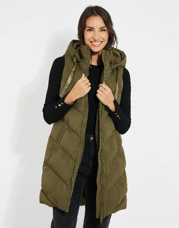 Women's Khaki Longline Padded Gilet