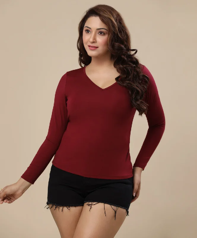 Vneck Long Sleeve Maroon Tshirt