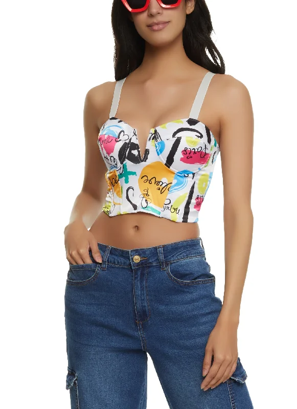 Graphic Print Cropped Bustier Top