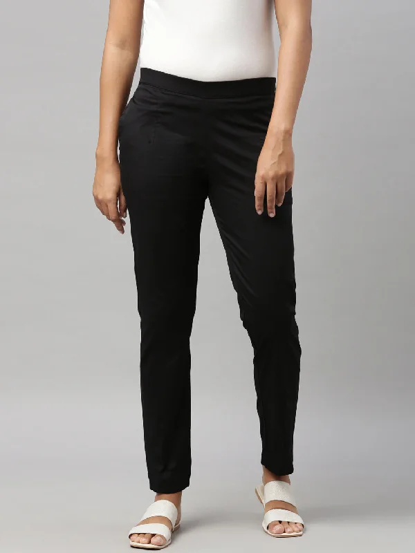 Women Black Cotton Stretch Pants