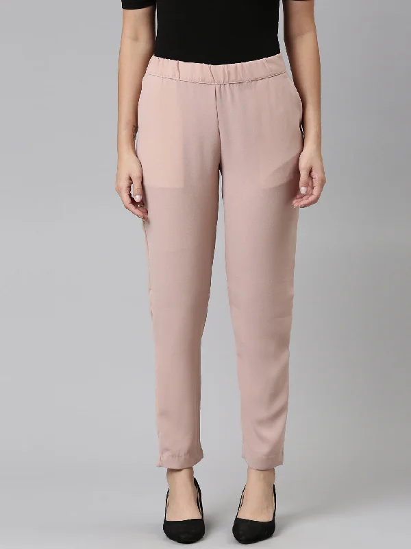 Women Solid Light Pink Formal Trouser