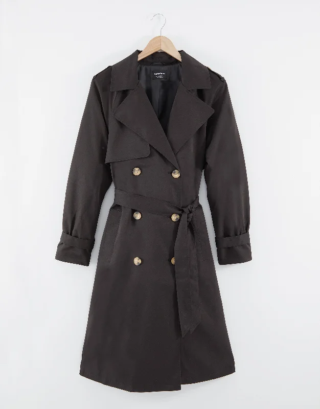 Women's Black Double Breasted Trench Coat