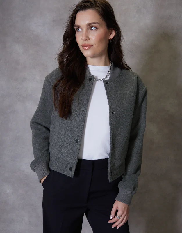 Women's Charcoal Brushed Cropped Bomber Jacket