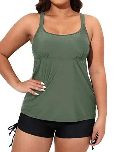 Full Coverage Swim Board Shorts Plus Size Swimsuits For Women-Olive Green