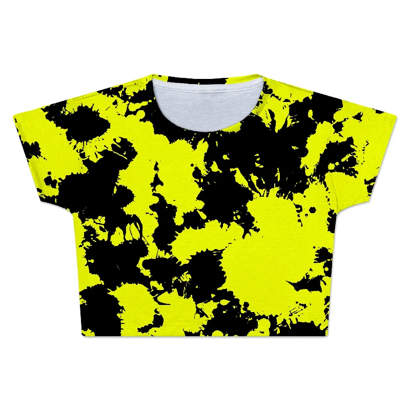 Yellow and Black Paint Splatter Crop Tee